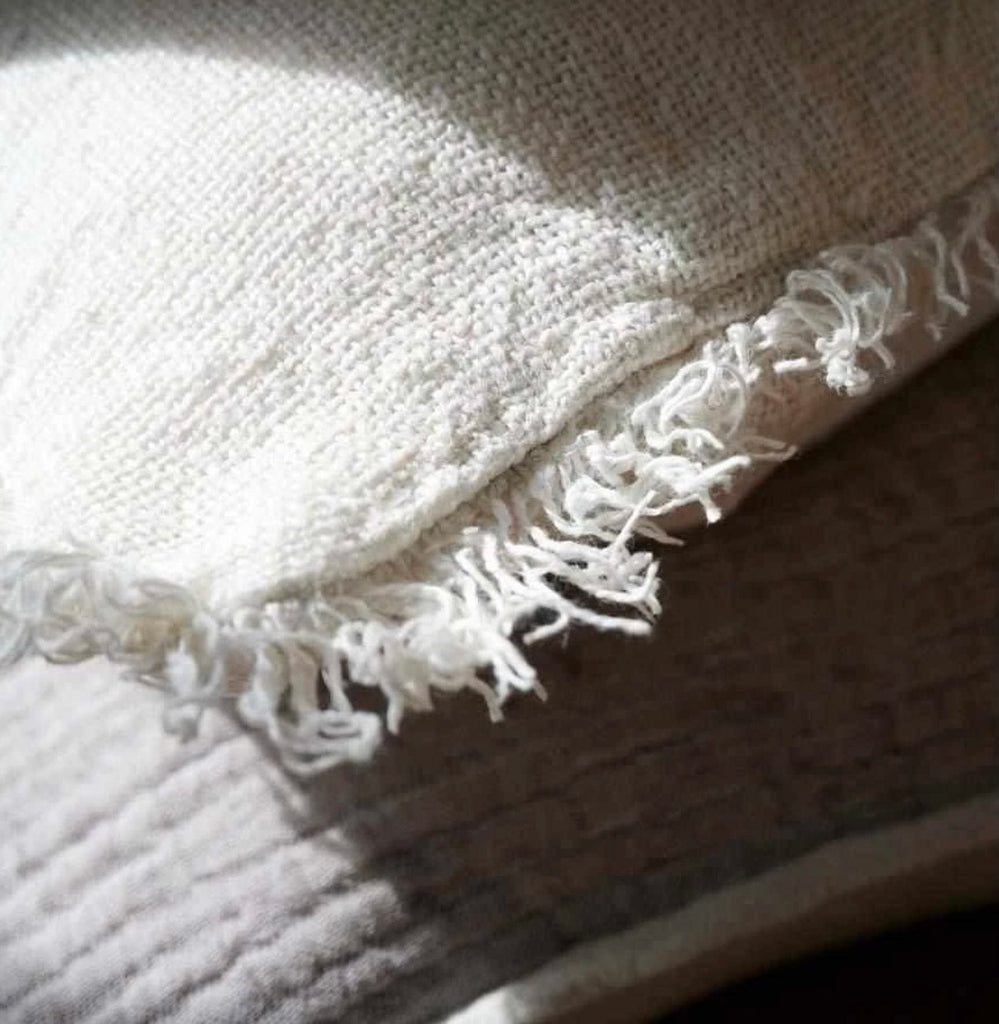 Rustic Linen Fringed Cushion Light